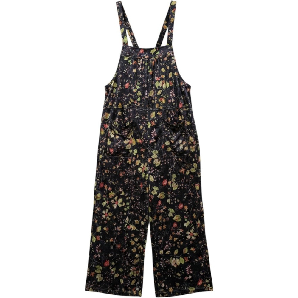 Natural Life Floral Velvet Overalls Women S Black Boho Fairy Wide Leg Jumpsuit
